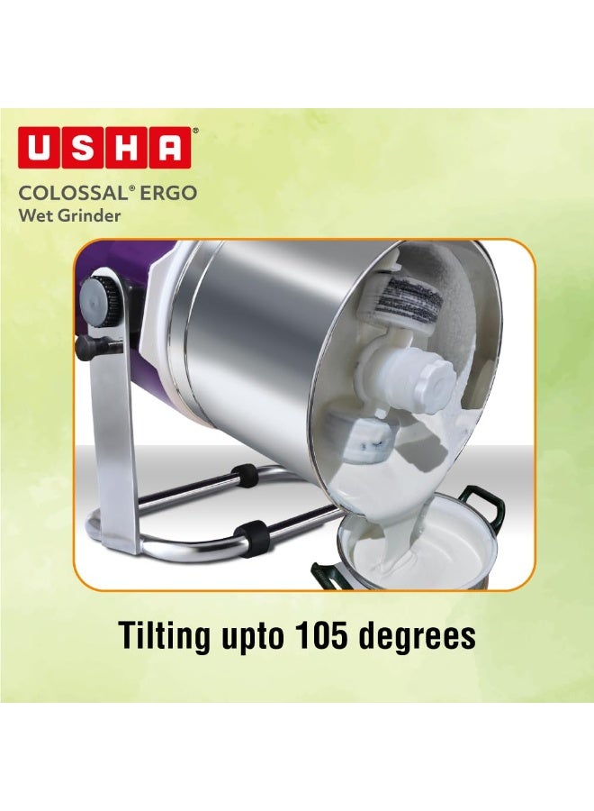 USHA Colossal Ergo Easy-Tilt Wet Grinder| 2L, 150W, 100% Copper Motor with Dual Flow Breaker, Stainless Steel Drum and Accessories| 10 Year Motor Warranty (Magenta) - Image 5